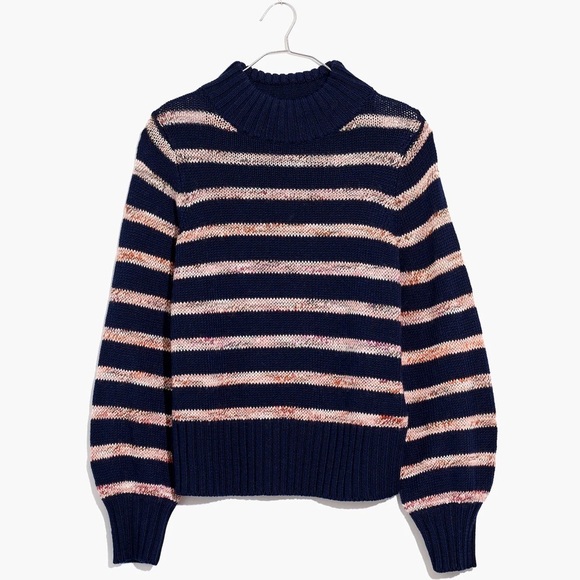 Madewell Wool Blend Striped Metcalf Mockneck Sweater Dark Nightfall - Picture 1 of 12